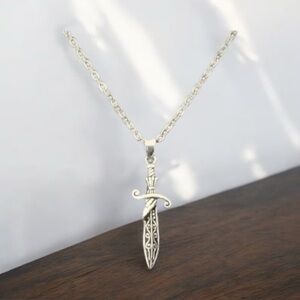 925 Sterling Silver Medieval Dagger Sword Pendant Free Chain Necklace